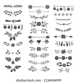 Hand drawn vector dividers, flourishes, embellishments. Fancy vines, laurels, wreaths.