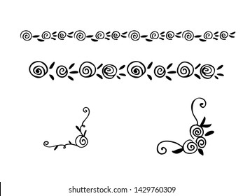 Hand drawn vector dividers. Lines, borders and laurels set. Doodle design elements.