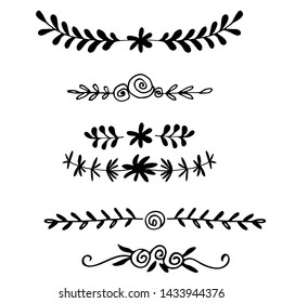 Hand drawn vector dividers. Lines, borders and laurels set. Doodle design elements.