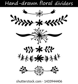 Hand drawn vector dividers. Lines, borders and laurels set. Doodle design elements.