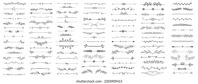 Divisores vectoriales dibujados a mano. Líneas, fronteras y laureles.