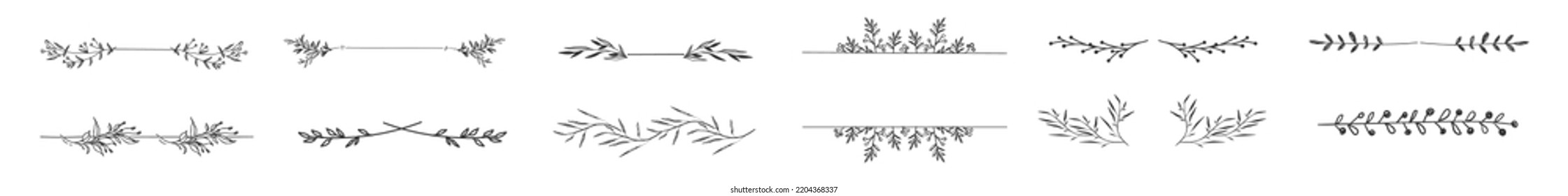 Hand drawn vector dividers. Lines, borders and laurels set.
