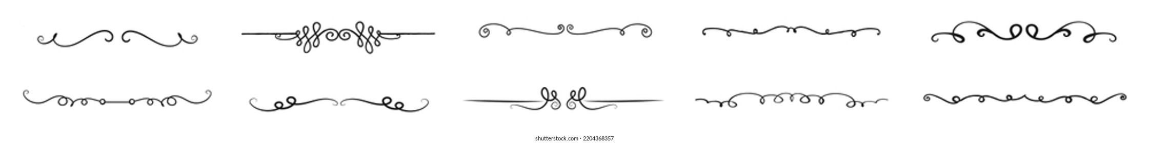 Hand drawn vector dividers. Lines, borders and laurels set.