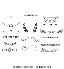 Séparateurs d'Images vectorielles dessinés à la main. Des lignes, des bordures et des lauriers.