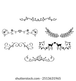 Hand drawn vector dividers. Lines, borders and laurels set.