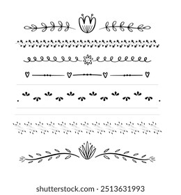 Séparateurs d'Images vectorielles dessinés à la main. Des lignes, des bordures et des lauriers.