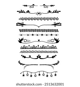 Séparateurs d'Images vectorielles dessinés à la main. Des lignes, des bordures et des lauriers.