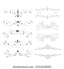 Hand drawn vector dividers. Lines, borders and laurels set.