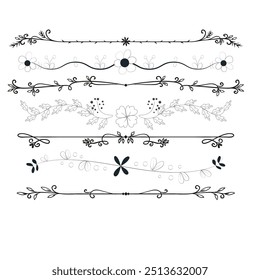 Séparateurs d'Images vectorielles dessinés à la main. Des lignes, des bordures et des lauriers.
