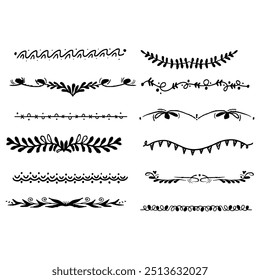 Séparateurs d'Images vectorielles dessinés à la main. Des lignes, des bordures et des lauriers.
