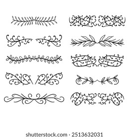 Séparateurs d'Images vectorielles dessinés à la main. Des lignes, des bordures et des lauriers.