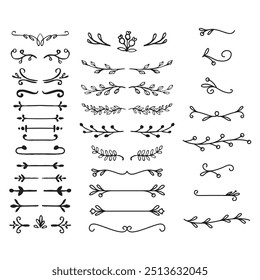 Hand drawn vector dividers. Lines, borders and laurels set.