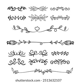 Séparateurs d'Images vectorielles dessinés à la main. Des lignes, des bordures et des lauriers.