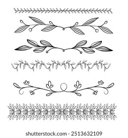 Séparateurs d'Images vectorielles dessinés à la main. Des lignes, des bordures et des lauriers.