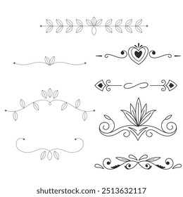 Séparateurs d'Images vectorielles dessinés à la main. Des lignes, des bordures et des lauriers.