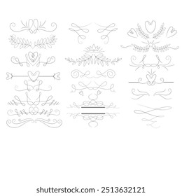 Séparateurs d'Images vectorielles dessinés à la main. Des lignes, des bordures et des lauriers.