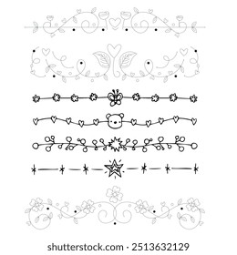 Séparateurs d'Images vectorielles dessinés à la main. Des lignes, des bordures et des lauriers.