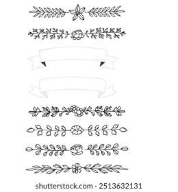 Hand drawn vector dividers. Lines, borders and laurels set.