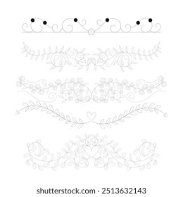Séparateurs d'Images vectorielles dessinés à la main. Des lignes, des bordures et des lauriers.