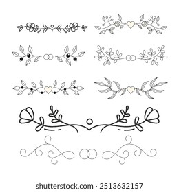 Séparateurs d'Images vectorielles dessinés à la main. Des lignes, des bordures et des lauriers.