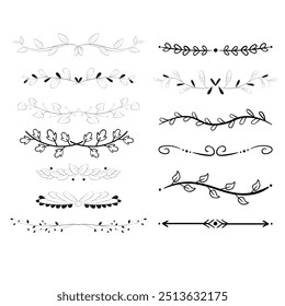 Hand drawn vector dividers. Lines, borders and laurels set.