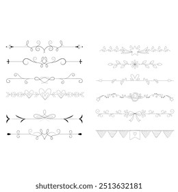 Séparateurs d'Images vectorielles dessinés à la main. Des lignes, des bordures et des lauriers.