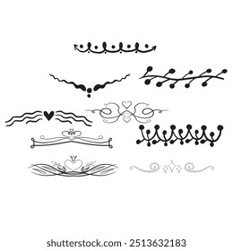 Séparateurs d'Images vectorielles dessinés à la main. Des lignes, des bordures et des lauriers.