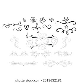 Séparateurs d'Images vectorielles dessinés à la main. Des lignes, des bordures et des lauriers.