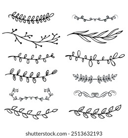 Séparateurs d'Images vectorielles dessinés à la main. Des lignes, des bordures et des lauriers.
