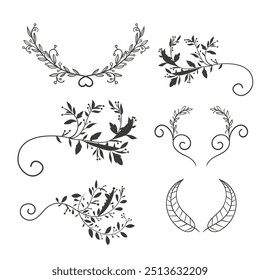 Séparateurs d'Images vectorielles dessinés à la main. Des lignes, des bordures et des lauriers.