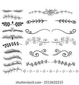Hand drawn vector dividers. Lines, borders and laurels set.