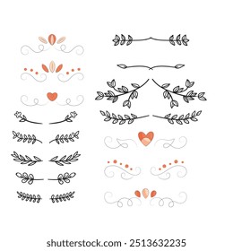 Séparateurs d'Images vectorielles dessinés à la main. Des lignes, des bordures et des lauriers.