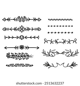 Séparateurs d'Images vectorielles dessinés à la main. Des lignes, des bordures et des lauriers.