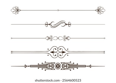 Hand drawn vector dividers. Lines, borders and laurels set.Frame border ornament. Decor line design pattern, flower luxury decoration. Book element, antique ornate classic floral. 