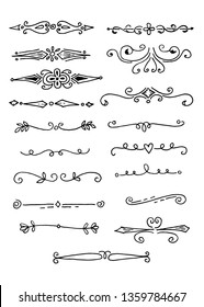 Hand Drawn vector dividers, set of doodle design elements