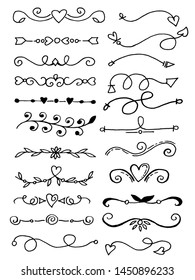 Hand Drawn vector dividers, set of doodle design elements