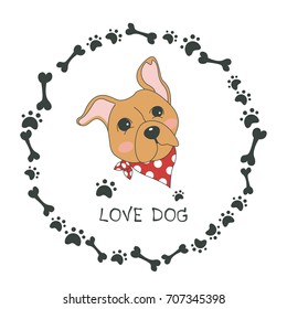 Hand drawn vector dog cute cartoon design, vector illustration.