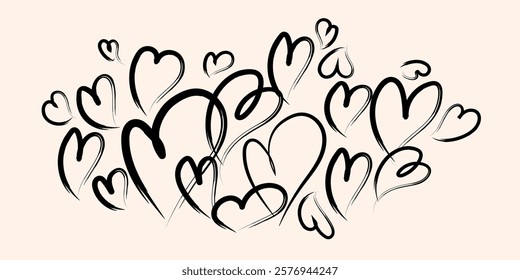 Hand drawn vector doodle abstract unique hearts banner. Painted design elements. Valentine’s Day. Love, emotions, happiness, joy, fun, feelings. For textiles, gift wrap, packaging, banner, blog, card