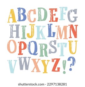 hand drawn vector doodle alphabets, grunge textured