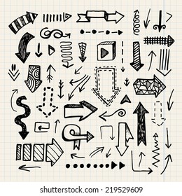 Hand drawn vector doodle arrow collection isolated on paper