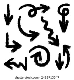 Hand drawn vector doodle arrows in chalk brush mode with many collections inside