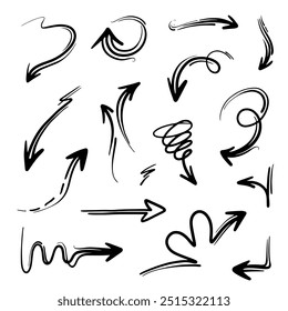 Hand drawn vector doodle arrows with many collections inside