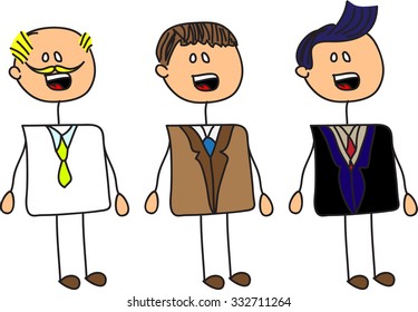 Hand drawn vector doodle businessman set isolated on white background.