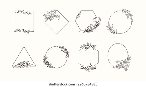Hand drawn vector doodle collection. Set of frames with flowers and leaves. Hand sketched vector vintage elements (leaves and flowers) for design, wedding decorations, packaging, card