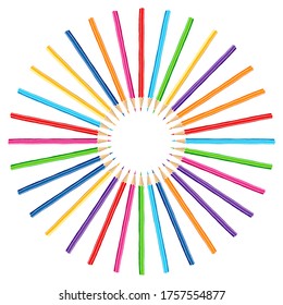 Hand drawn vector doodle color pencils blank frame. Art and drawing multicolor crayon stationary border isolated over white.