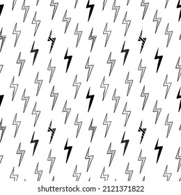Hand drawn vector doodle electric lightning bolt symbol seamless pattern.