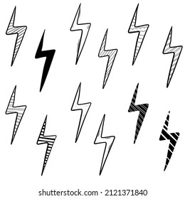 Dibujo manual del doodle de luz eléctrica para el símbolo del rayo eléctrico.