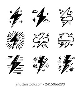 Hand drawn vector doodle electric lightning symbol sketch. thunder, vector illustration