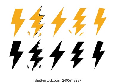 Hand drawn vector doodle electric lightning symbol sketch. Lightning, lightning bolts, icons, Vector graphics.