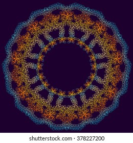 Hand drawn vector doodle Ethnic mandala with colorful floral round ornament. Zen tangle, boho style